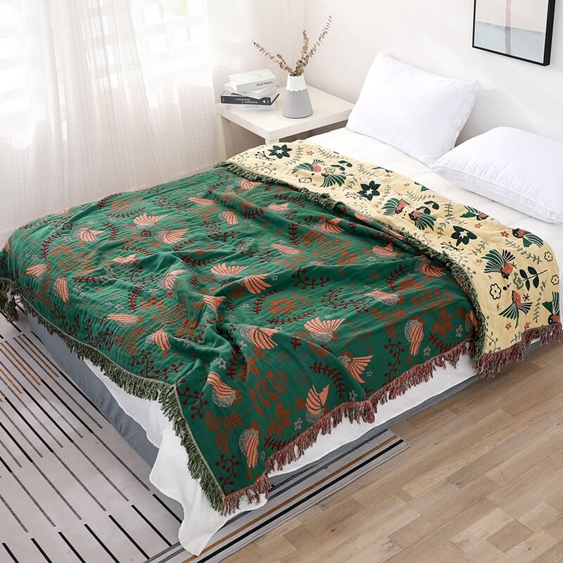 Solari Cotton Bird & Floral Reversible Blanket