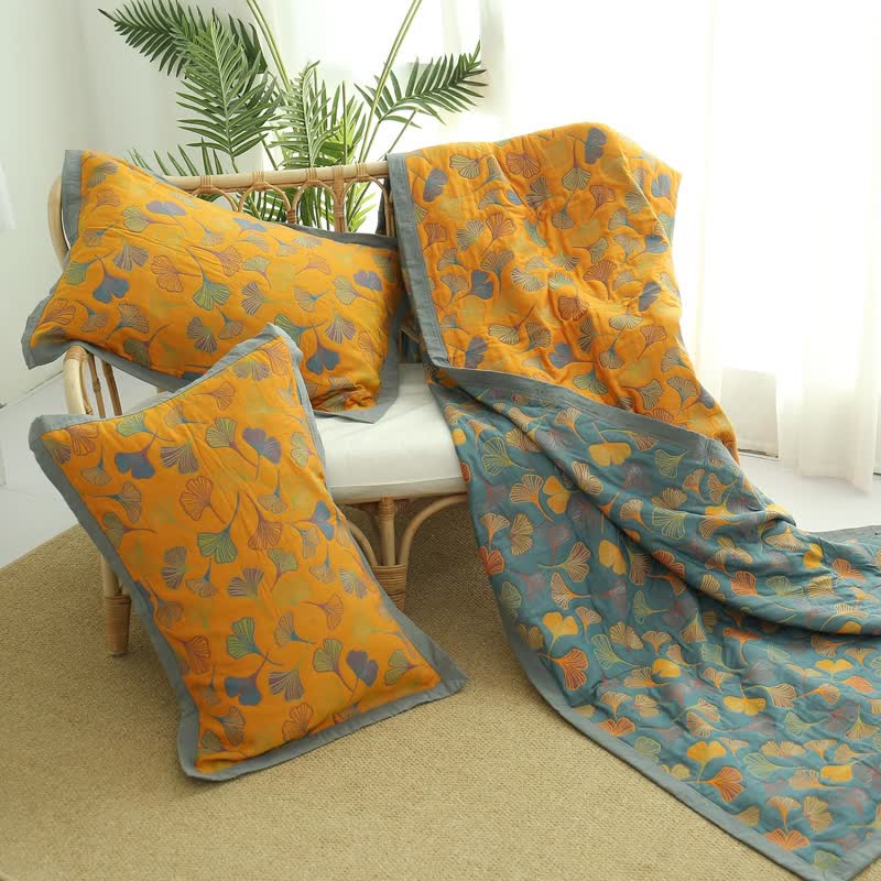 Solina Reversible Ginkgo Leaf Cotton Quilt