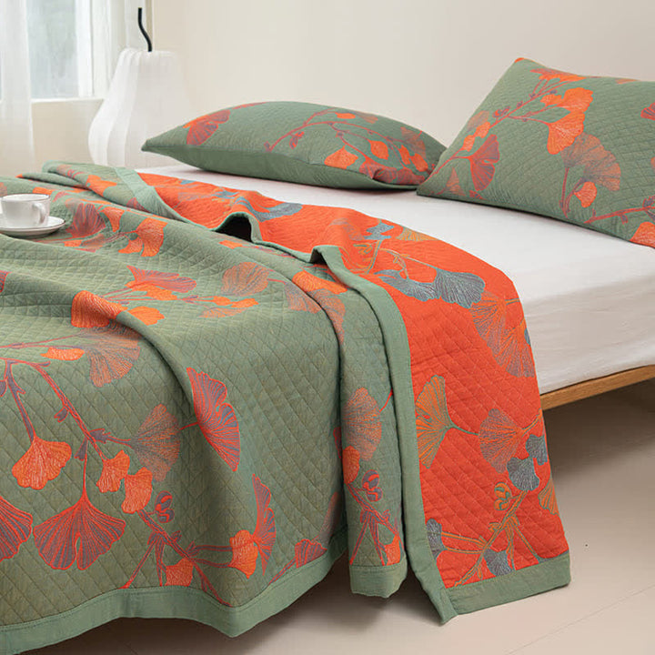 Valona Reversible Ginkgo Leaf Cotton Quilt