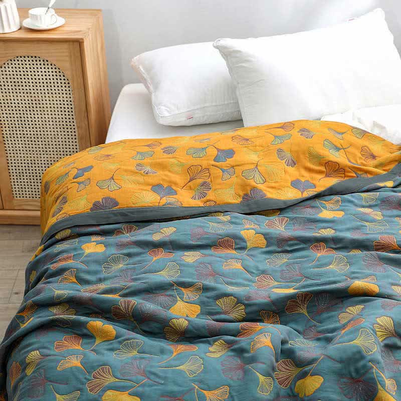 Solina Reversible Ginkgo Leaf Cotton Quilt
