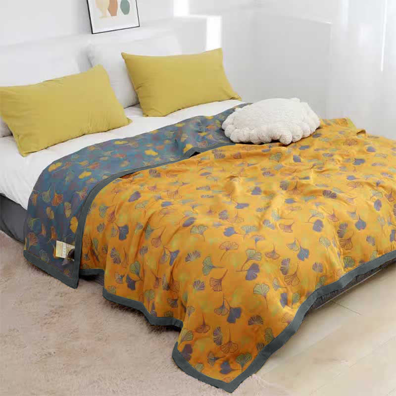 Solina Reversible Ginkgo Leaf Cotton Quilt