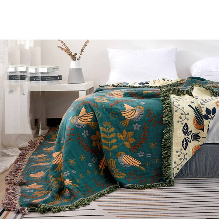 Solari Cotton Bird & Floral Reversible Blanket
