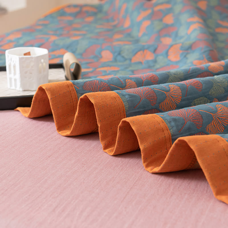 Reversible Ginkgo Leaf Cotton Quilt