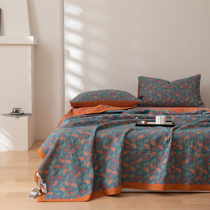 Reversible Ginkgo Leaf Cotton Quilt