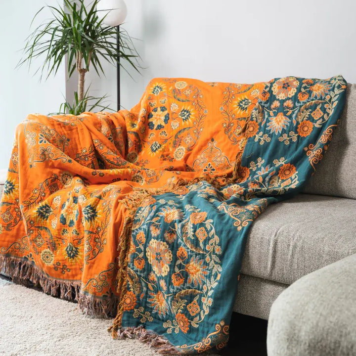 Marais Reversible Cotton Floral Throw Blanket