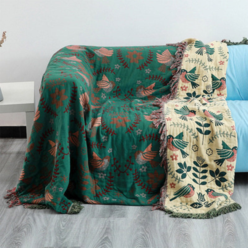 Solari Cotton Bird & Floral Reversible Blanket
