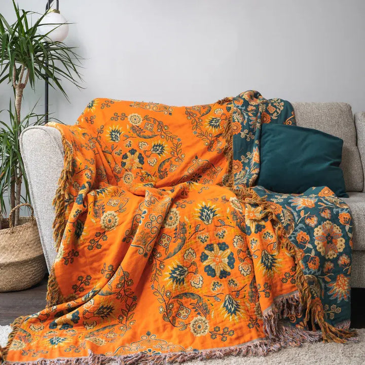 Marais Reversible Cotton Floral Throw Blanket