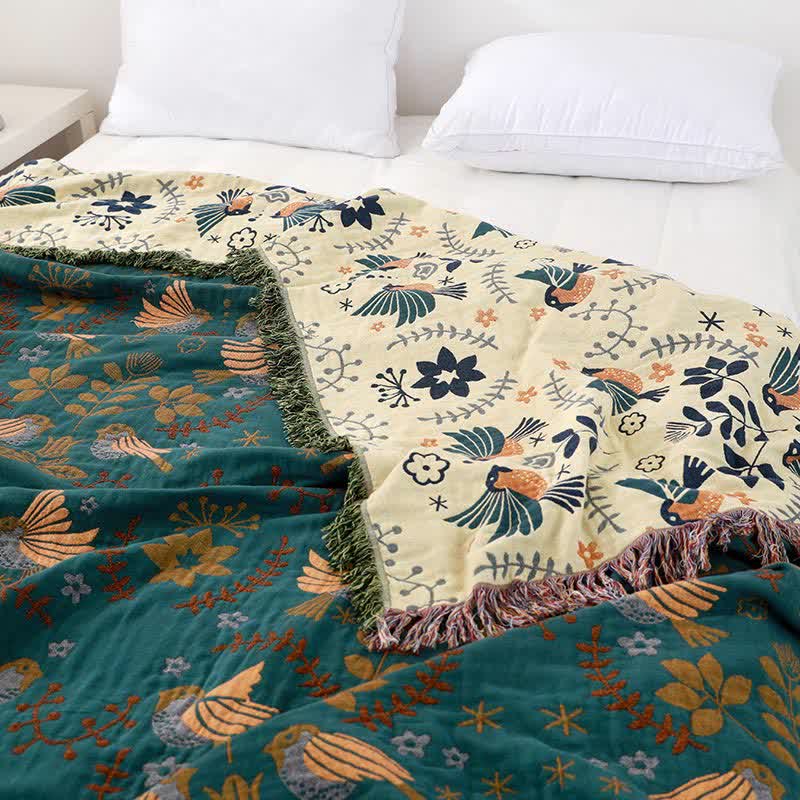 Boho Embroidered Reversible Cotton Quilt