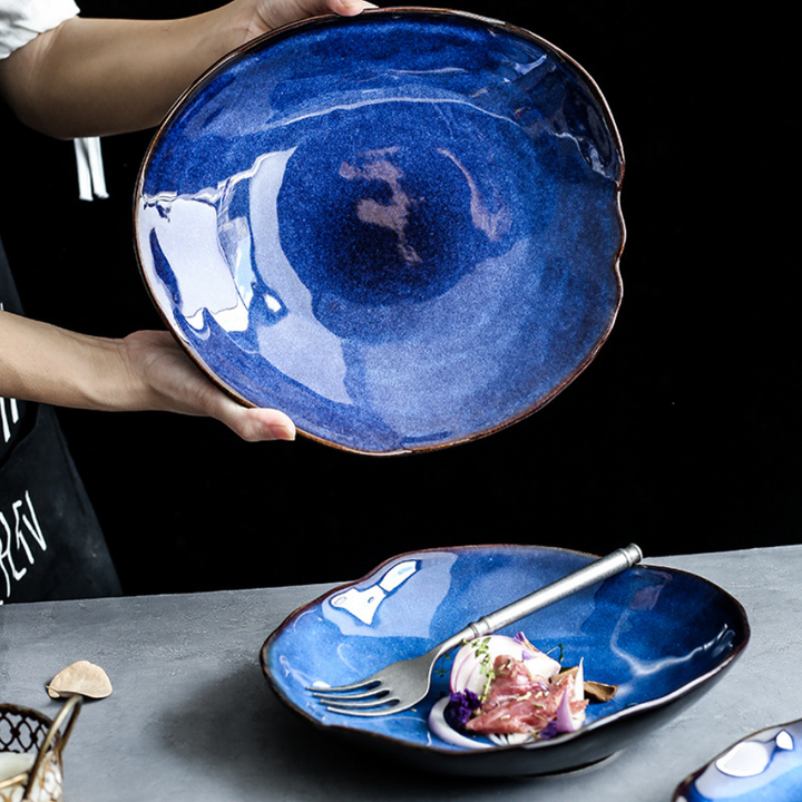 Indigo Glazed Ceramic Plates - Hand-Glazed Artisan Finish