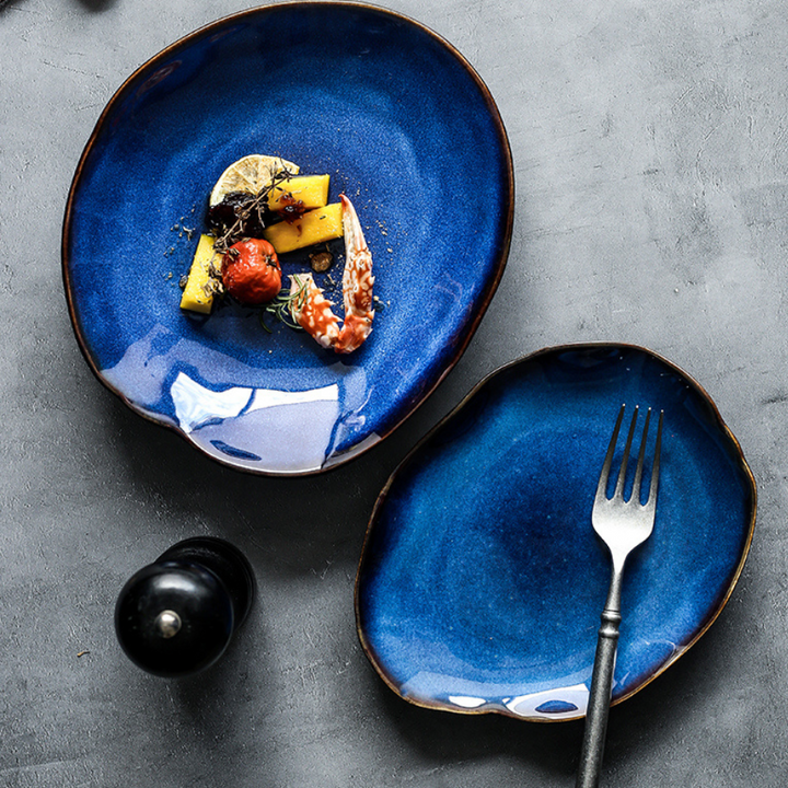 Indigo Glazed Ceramic Plates - Hand-Glazed Artisan Finish