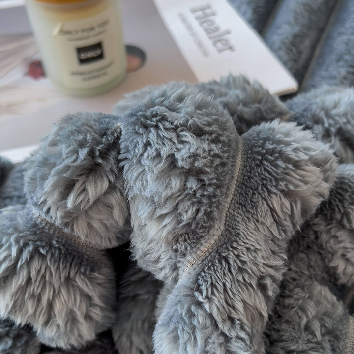 Striped Plush Throw Blanket - Heavyweight Faux Lambswool