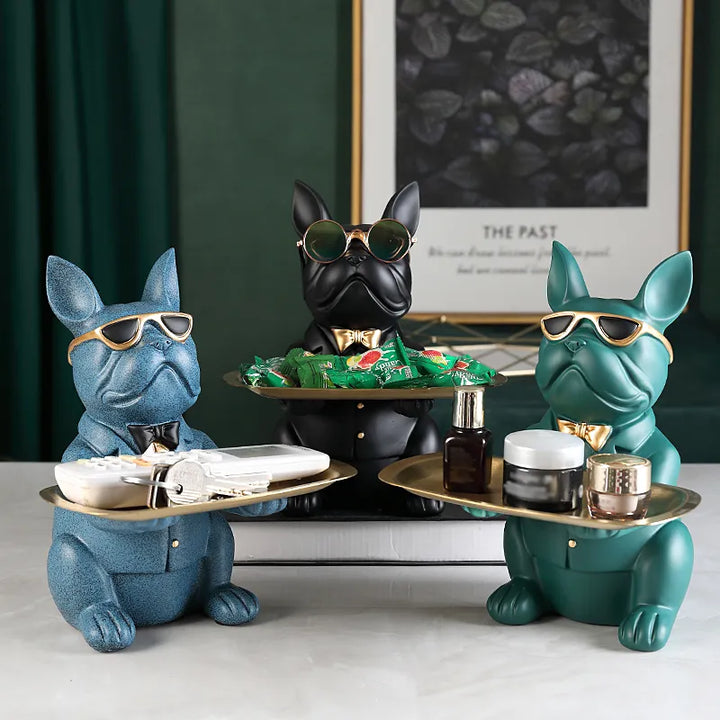 French Bulldog Resin Tray Figurine – Decorative Dog Statue for Keys, Jewelry & Home Decor