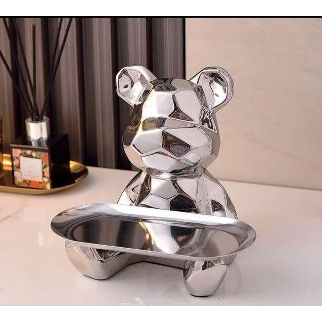 Geometric Bear Storage Sculpture – Ceramic Modern Home Decor