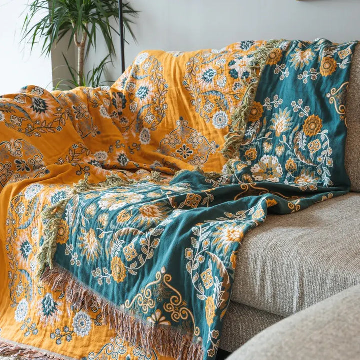 Marais Reversible Cotton Floral Throw Blanket