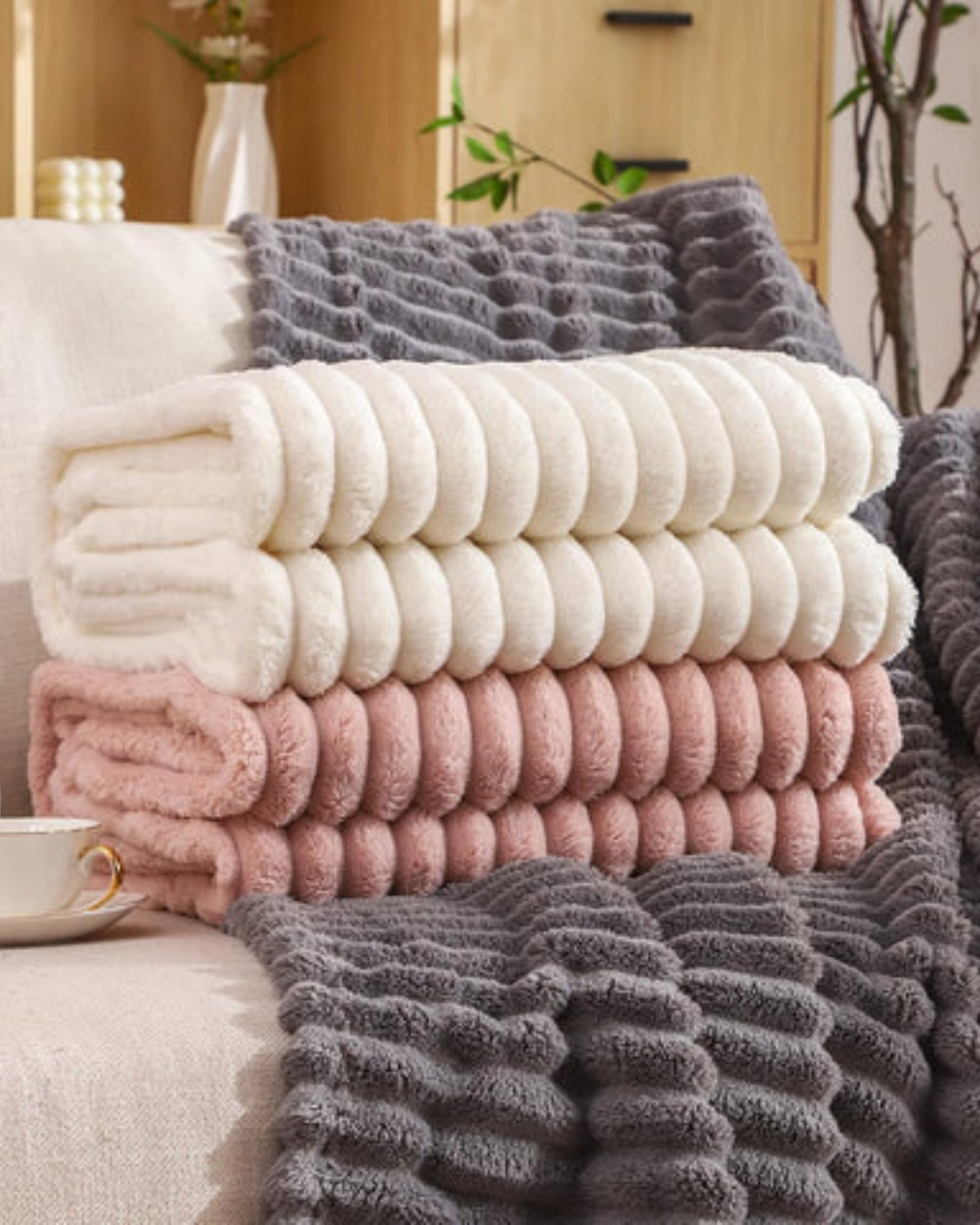 Luxury Fleece Throw Blanket for Sofa – Ultra Soft & Warm Textured Design