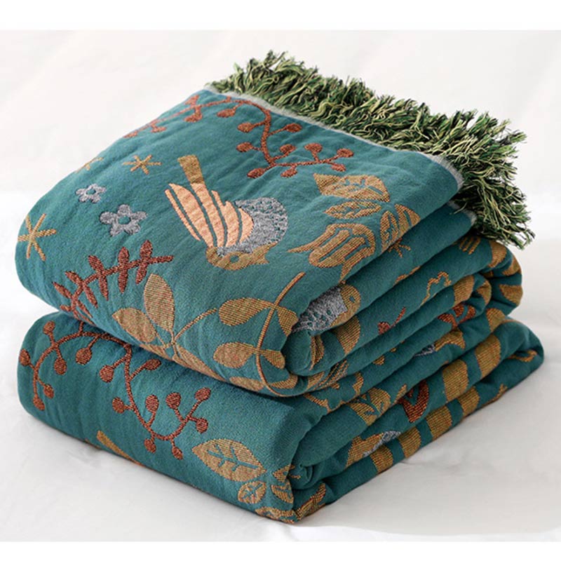 Solari Cotton Bird & Floral Reversible Blanket