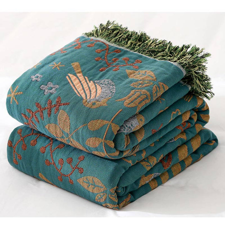 Solari Cotton Bird & Floral Reversible Blanket