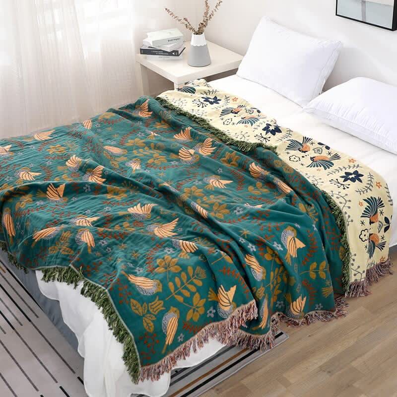 Boho Embroidered Reversible Cotton Quilt