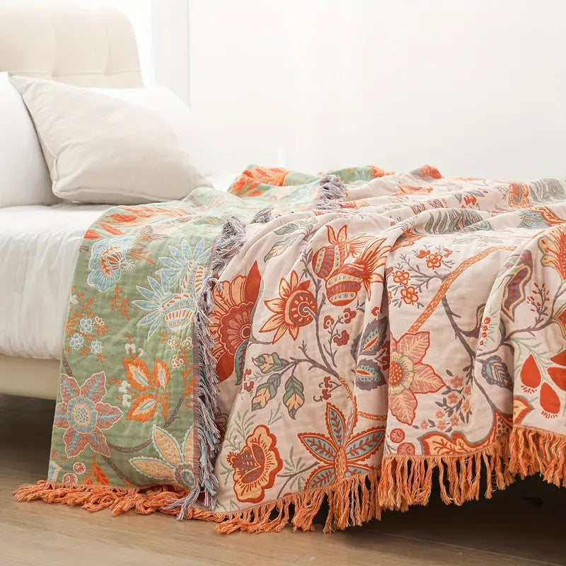 Boho Patterned Throw Blanket – Soft Woven Fringe Sofa & Bed Cover