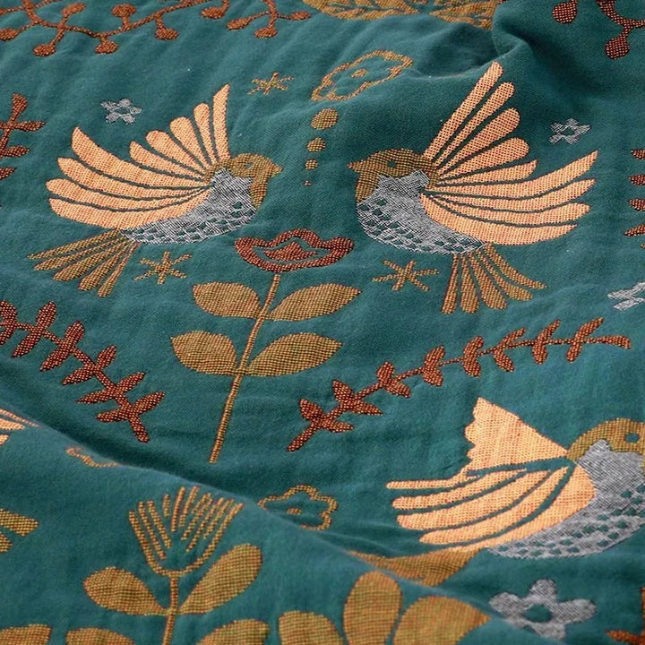 Reversible Teal Bird Throw Blanket