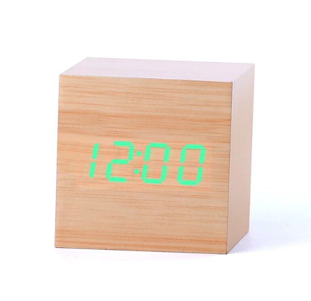 Digital Wood Cube Clock – LED Display with Sound Control – Edward Fraiser