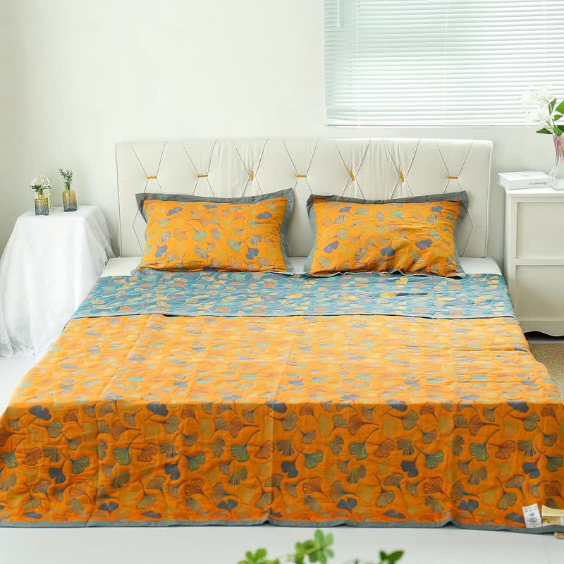 Cotton Ginkgo Leaf Pillowcases (Set of 2)