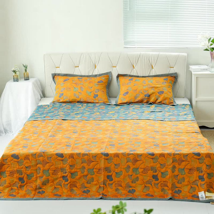 Cotton Ginkgo Leaf Pillowcases (Set of 2)