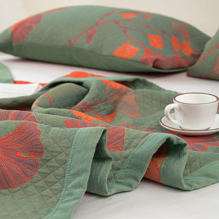 Valona Reversible Ginkgo Leaf Cotton Quilt