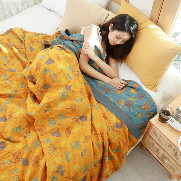 Solina Reversible Ginkgo Leaf Cotton Quilt