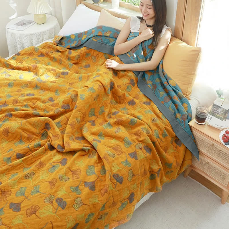 Solina Reversible Ginkgo Leaf Cotton Quilt