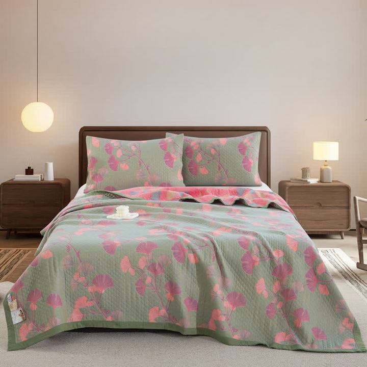 Valona Reversible Ginkgo Leaf Cotton Quilt