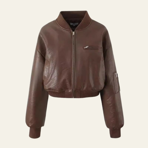 Bologna Cropped Faux Leather Bomber