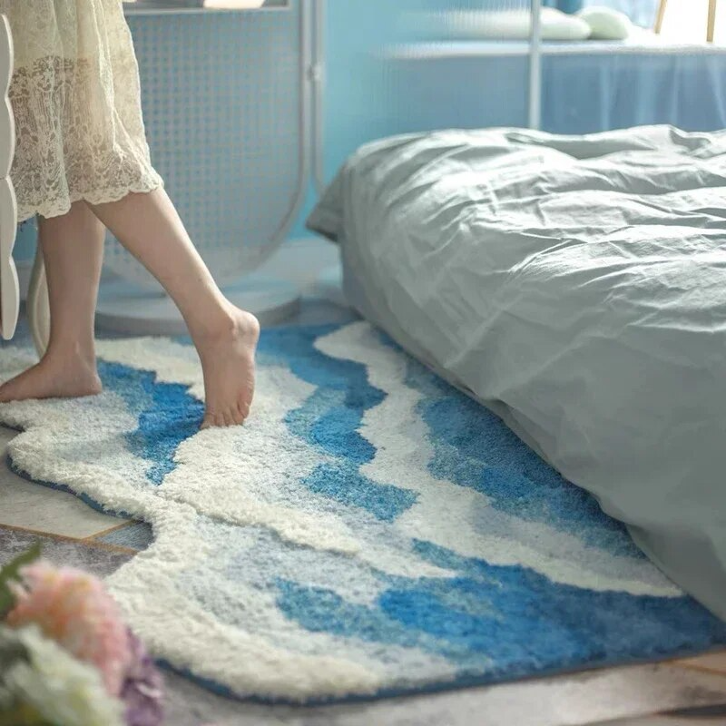 Ocean Drift Plush Wave Rug – Coastal Gradient Anti-Slip Mat