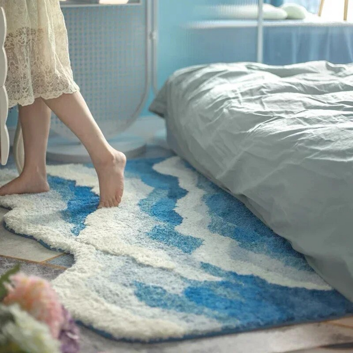 Ocean Drift Plush Wave Rug – Coastal Gradient Anti-Slip Mat