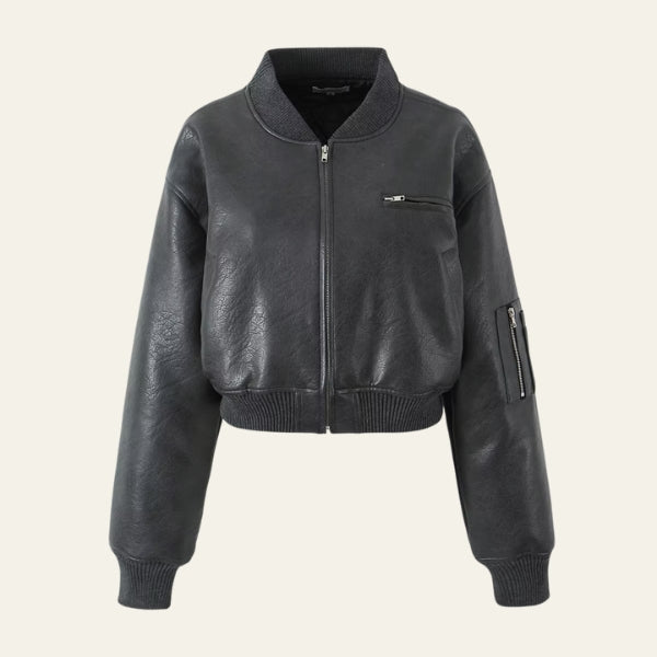 Bologna Cropped Faux Leather Bomber