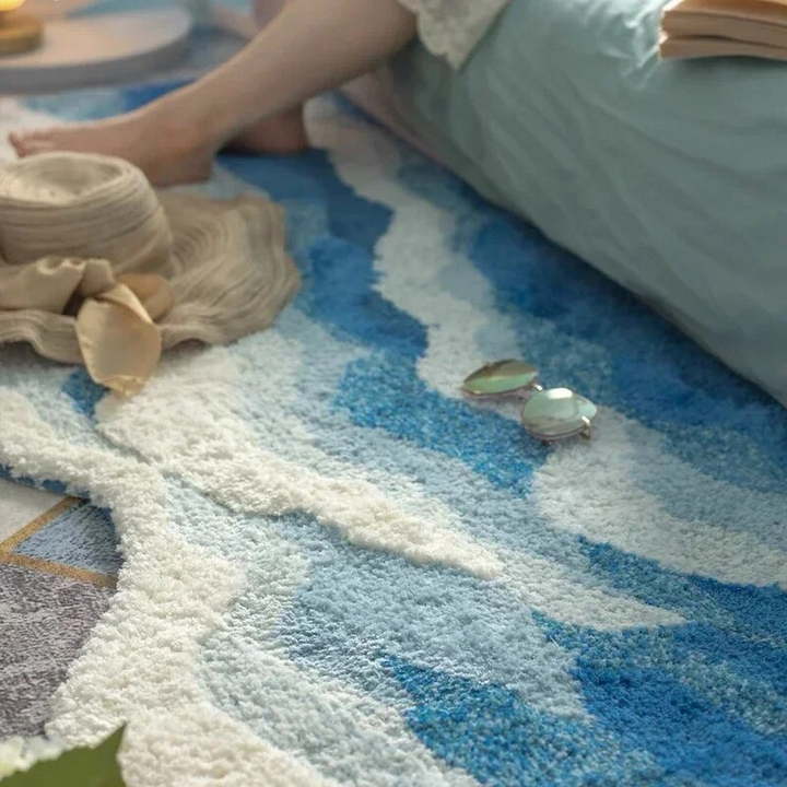 Ocean Drift Plush Wave Rug – Coastal Gradient Anti-Slip Mat