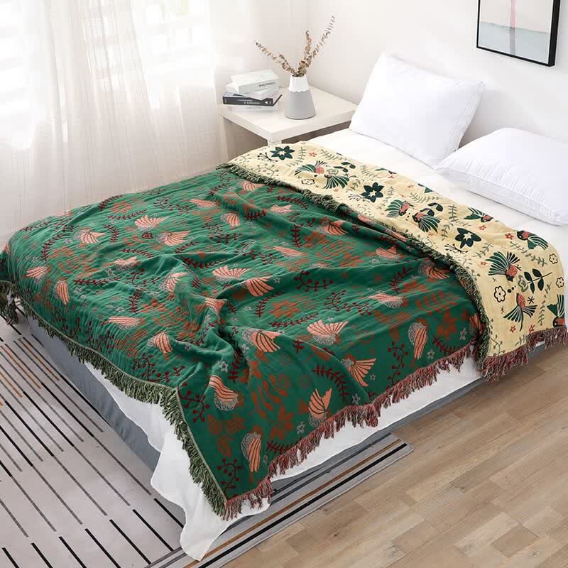 Boho Embroidered Reversible Cotton Quilt