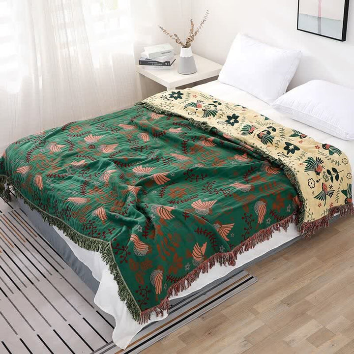 Boho Embroidered Reversible Cotton Quilt