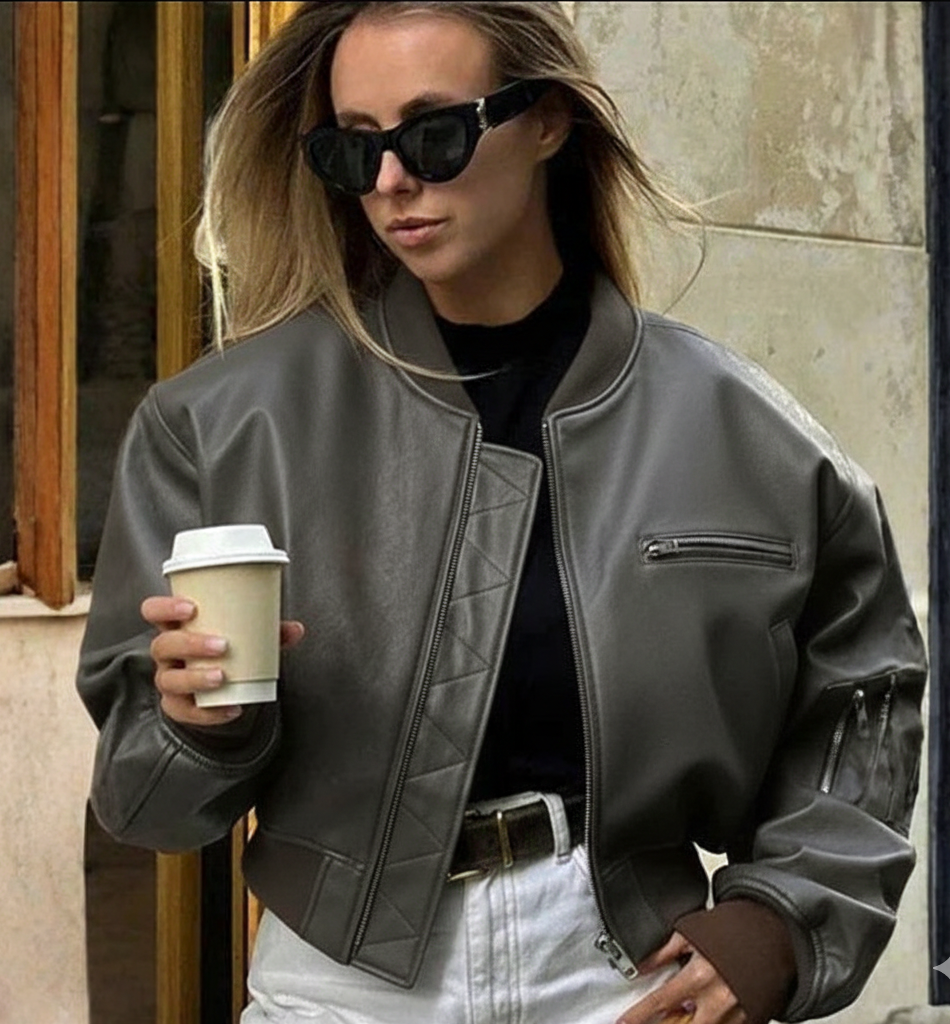 Bologna Cropped Faux Leather Bomber