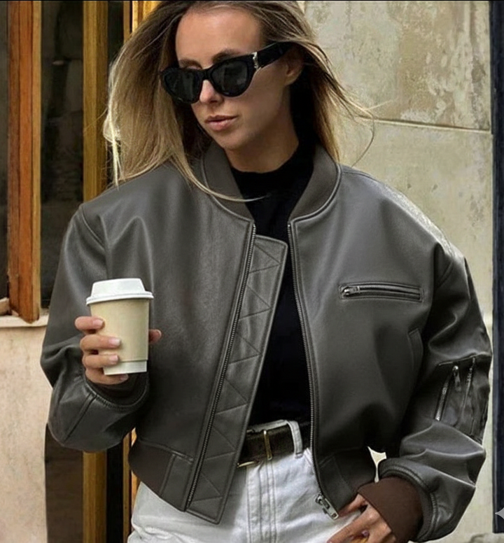 Bologna Cropped Faux Leather Bomber