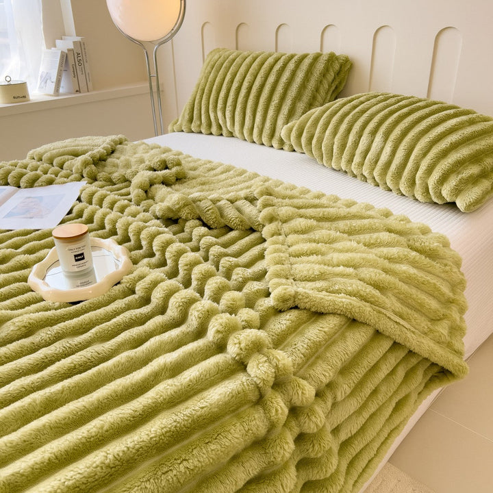 Striped Plush Throw Blanket - Heavyweight Faux Lambswool