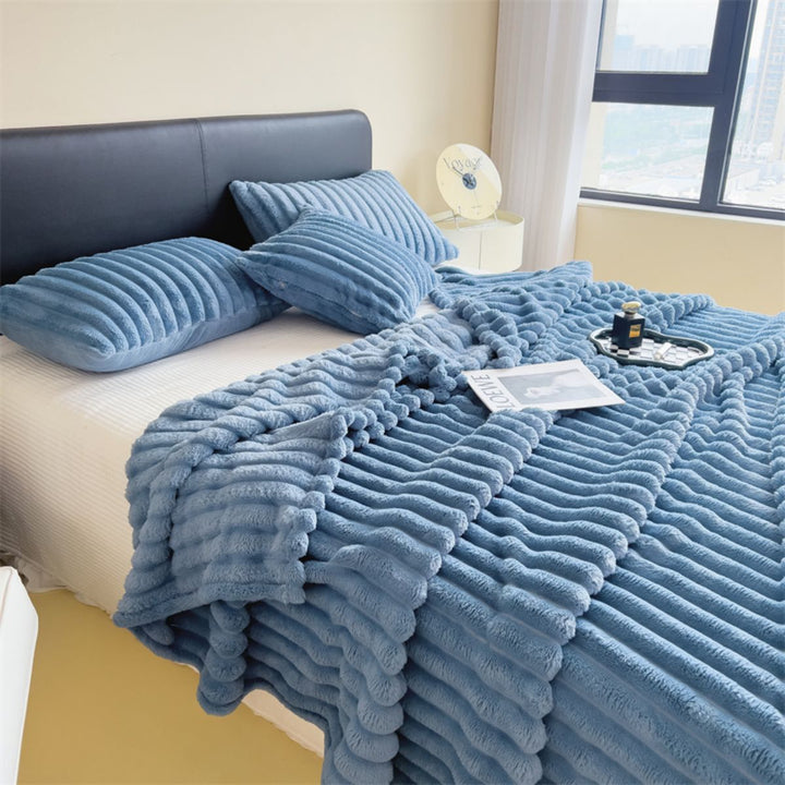 Striped Plush Throw Blanket - Heavyweight Faux Lambswool