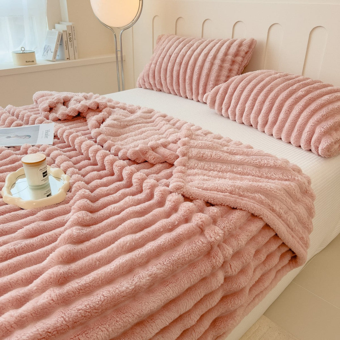 Striped Plush Throw Blanket - Heavyweight Faux Lambswool