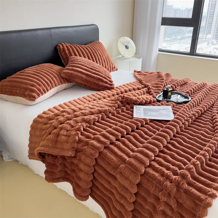 Striped Plush Throw Blanket - Heavyweight Faux Lambswool