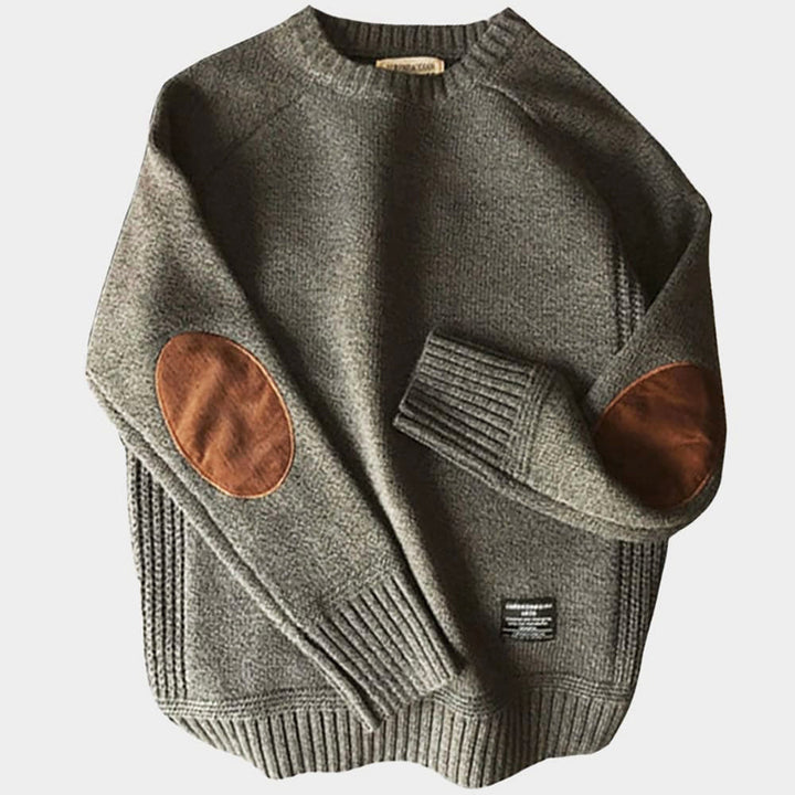 Tuscany Crew Neck Knit with Suede Patches