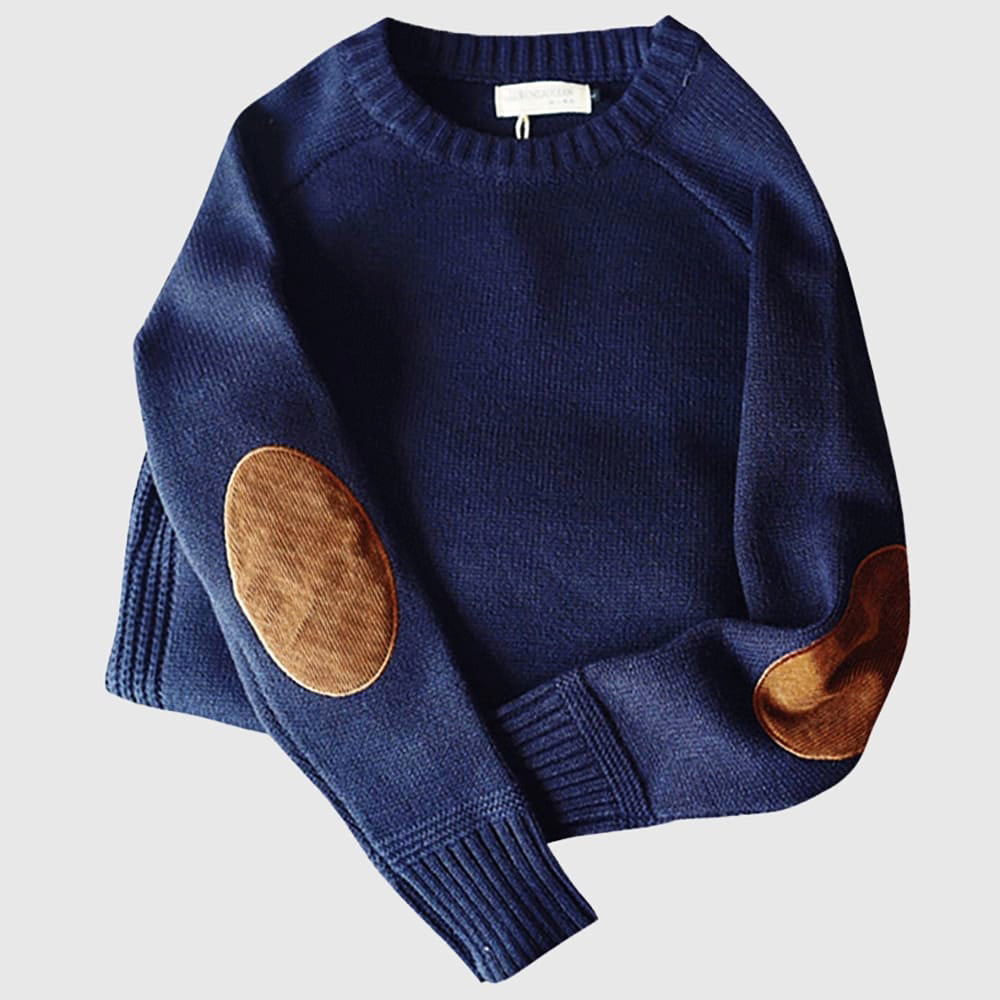 Tuscany Crew Neck Knit with Suede Patches