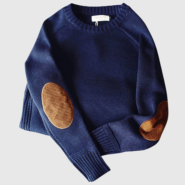 Tuscany Crew Neck Knit with Suede Patches