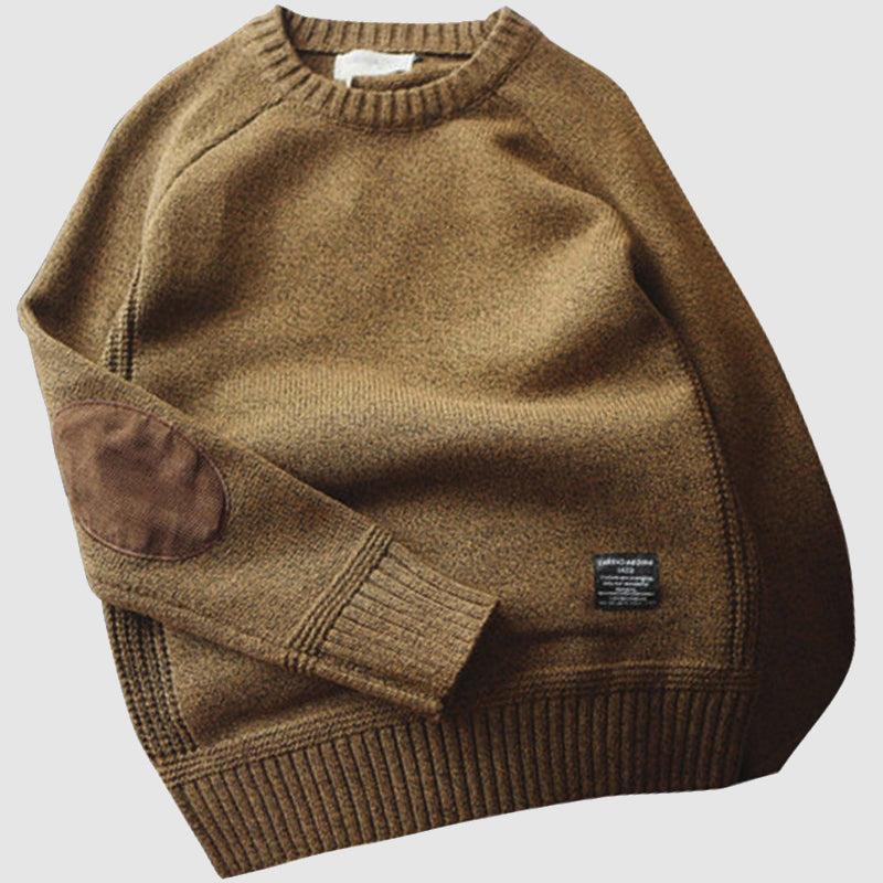 Tuscany Crew Neck Knit with Suede Patches