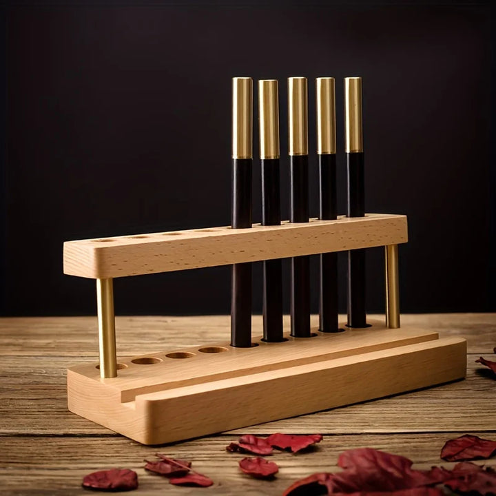 Solid Walnut Wood Desk Organizer – Multi-Slot Pen Stand with Phone Holder for Minimalist Workspaces