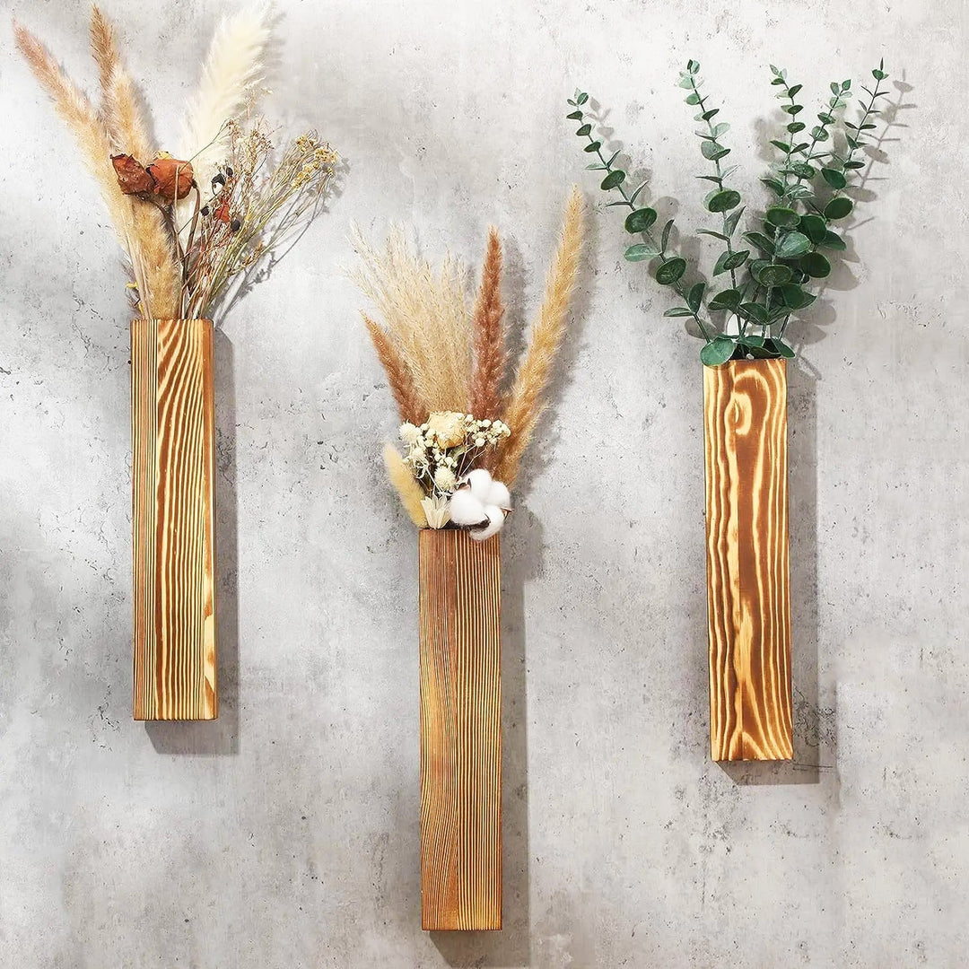 Vertical Wooden Wall-Mounted Vase – Minimal Rustic Flower Holder